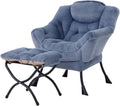 Welnow Lazy Chair with Ottoman, Modern Accent Chair with Armrests and a Side Pocket, Leisure Sofa Armchair Set, Reading Armchair with Footrest for Small Space, Plush Light Blue
