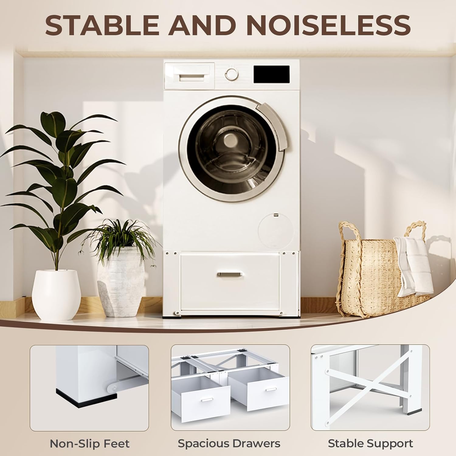 28' Washer and Dryer Pedestals with Drawer- Laundry Pedestal Stand for Washer and Dryer,Alloy Steel Washing Machine Stand Raiser, Washer dryer pedestal 14.3'' Height White
