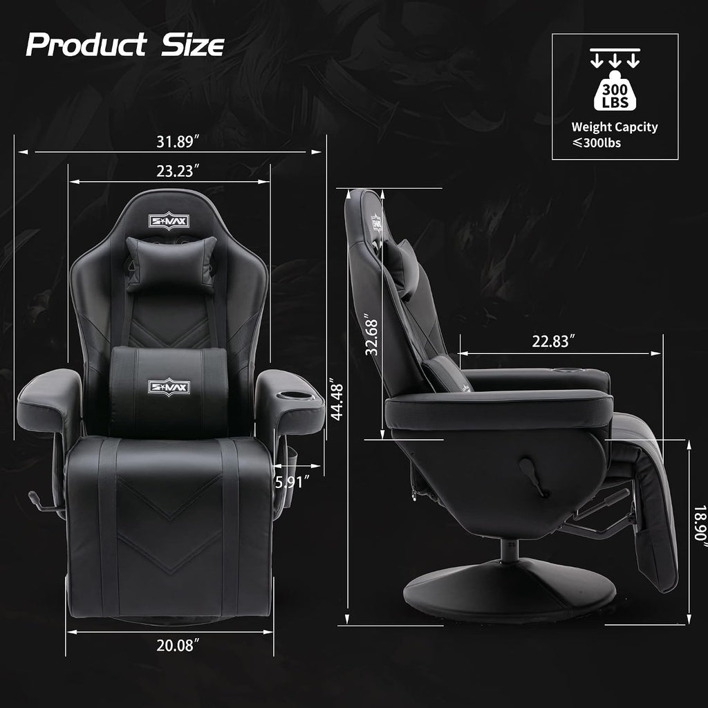 S*MAX Gaming Recliner Chair for Adults Higher Back and Wider Lumbar Support Swivel PU Leather Gaming Chair with Footrest Larger Cup Holder Black X Large