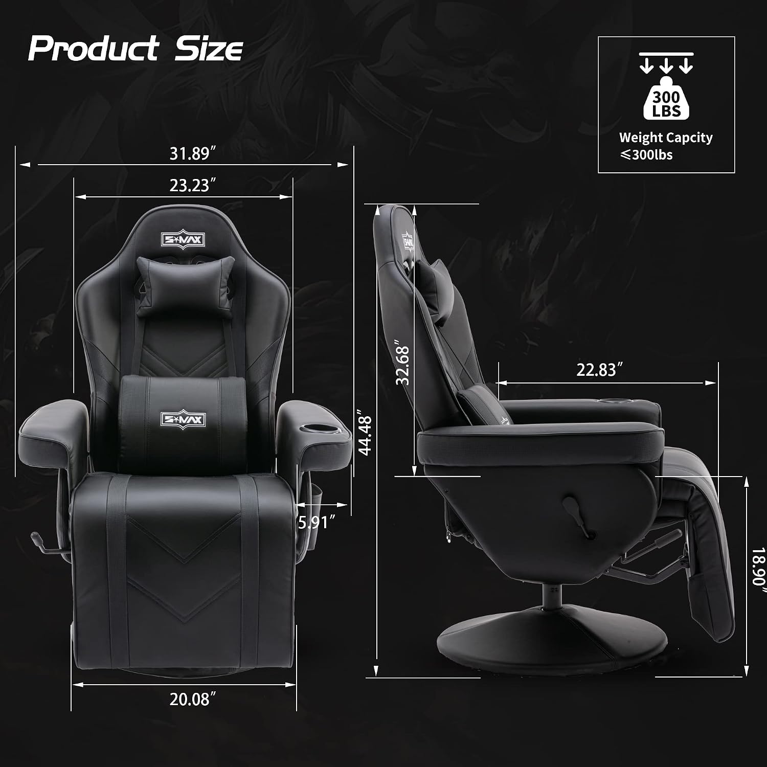 S*MAX Gaming Recliner Chair for Adults Higher Back and Wider Lumbar Support Swivel PU Leather Gaming Chair with Footrest Larger Cup Holder Black X Large
