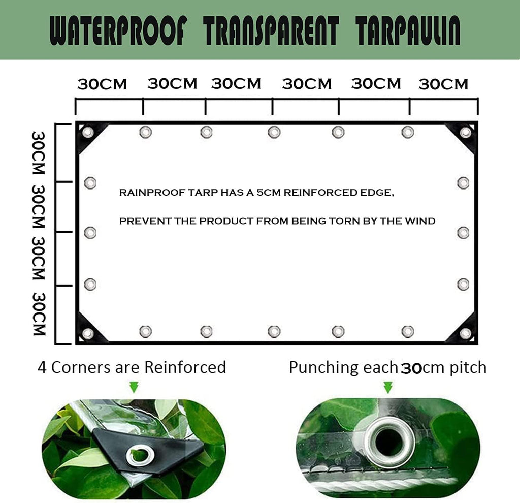 10' x16' Clear Waterproof Tarp, PVC 14 Mil Tarpaulin with Grommets and Cable Tie, Duty Heavy Tear Resistant Cover for Camping, Plants Greenhouse, Cars, Patio and Pavilion