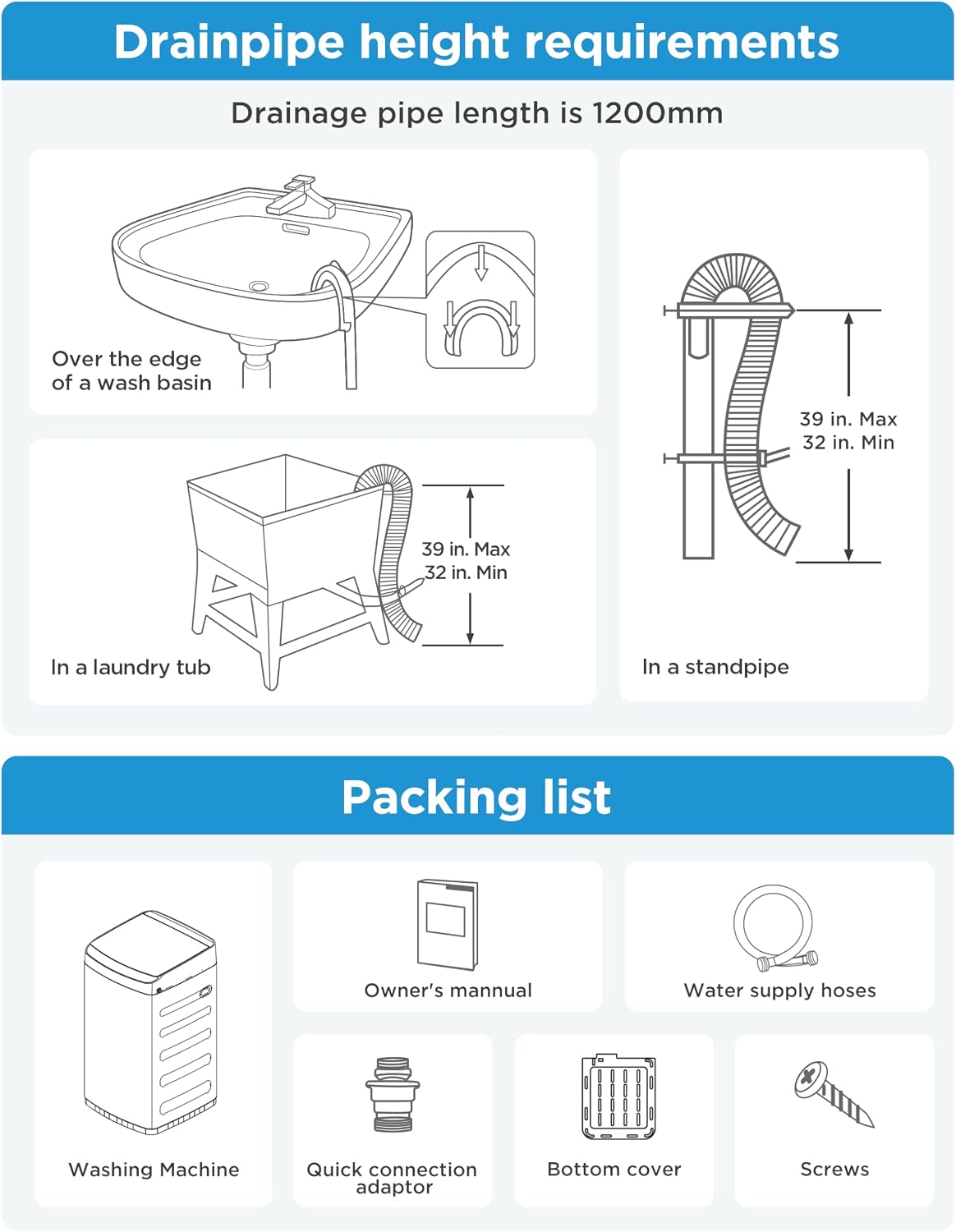 Midea Portable Washing Machine, 0.9 cu. ft with 6 Cycles, Drum Clean, Quick, Stainless Steel Tub, Transparent Lid, LED Display Washing Machine, White