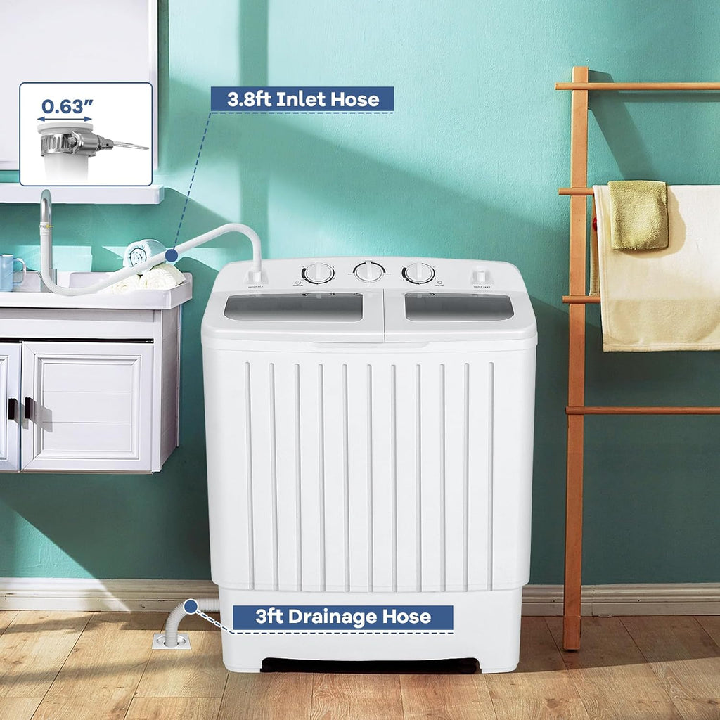 Giantex Portable Washing Machine, 20lbs Washer and Spinner Combo, Twin Tub 12lbs Wash & 8lbs Spin, Mini Compact Laundry Clothes Lavadora Portatil for Apartment Dorm RVs (White & Grey)