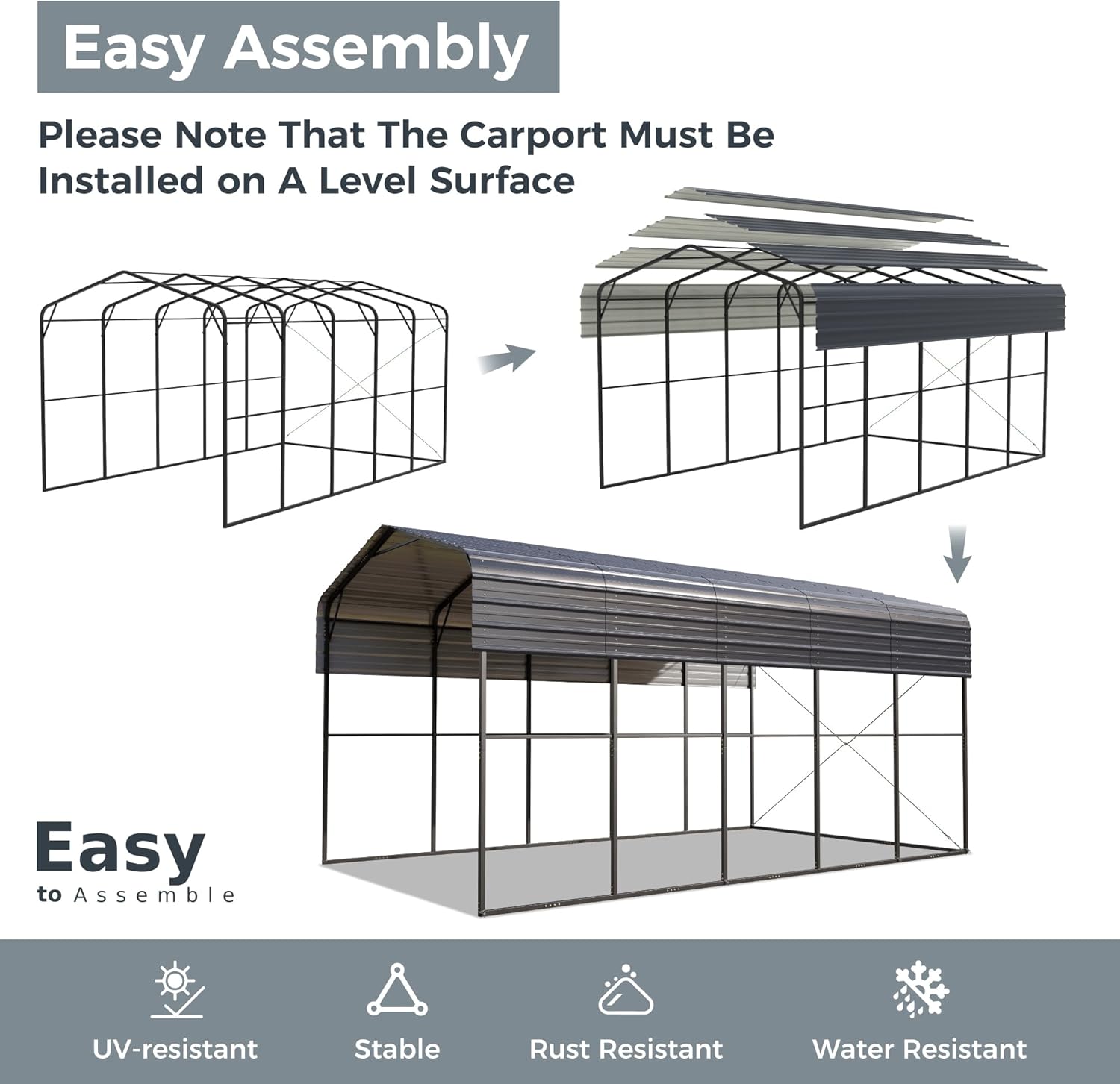 GREEN PARTY 14 x 25 x 13 ft Metal RV Carport Kits with Galvanized Steel Roof, Heavy Duty 2 Car Outdoor Car-Shed Canopy, Car Tent Metal Garage Shelter for RV, SUV, Truck, Tractors and Boats, Gray