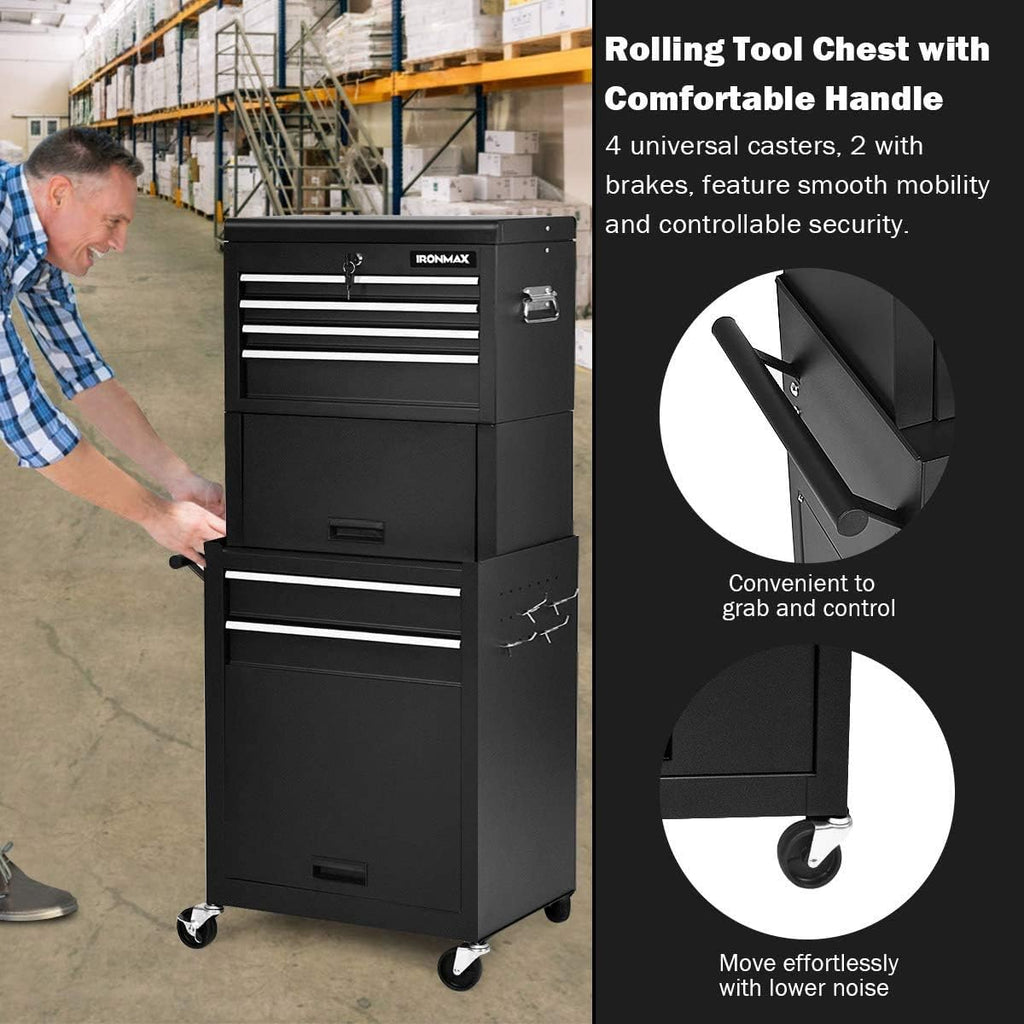 ARLIME 6-Drawer Rolling Tool Chest, Tool Storage Cabinet W/Sliding Drawers, Detachable Top Box & Locking System, Removable Toolbox Organizer for Garage & Warehouse (Black)