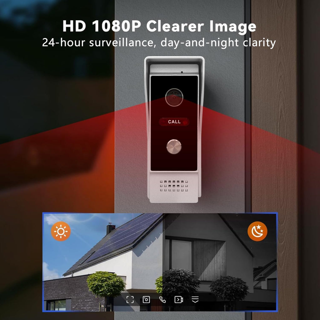 Video Doorbell with 7-inch LCD Monitor, Call Button Tuya WiFi Intercom Kit Smart Video Door Phone System 1080P 4-Wired Doorbell Camera Full Touch Monitors for Villa Home (Silvery)