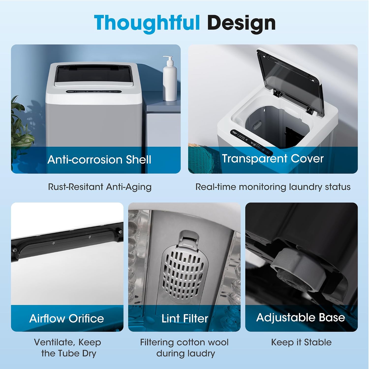 20lbs Portable Washing Machine, Full-Automatic Portable Washer with 10 Wash Cycles, Top Load Clothes Washer with Drain Pump for Apartment Bathroom, Dorms, RVs