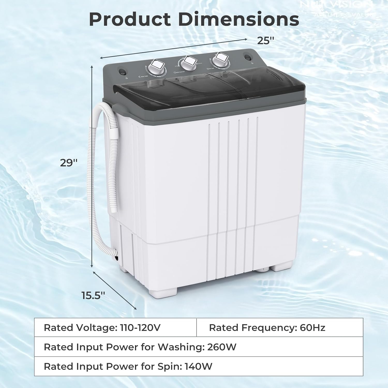 Giantex Portable Washing Machine, 20 LBS Washer & Spinner Combo with Built-in Drain Pump & Time Control, Compact Twin Tub 12 LBS Washing & 8 LBS Spin Drying for Apartment Dorm RV (Grey+White)