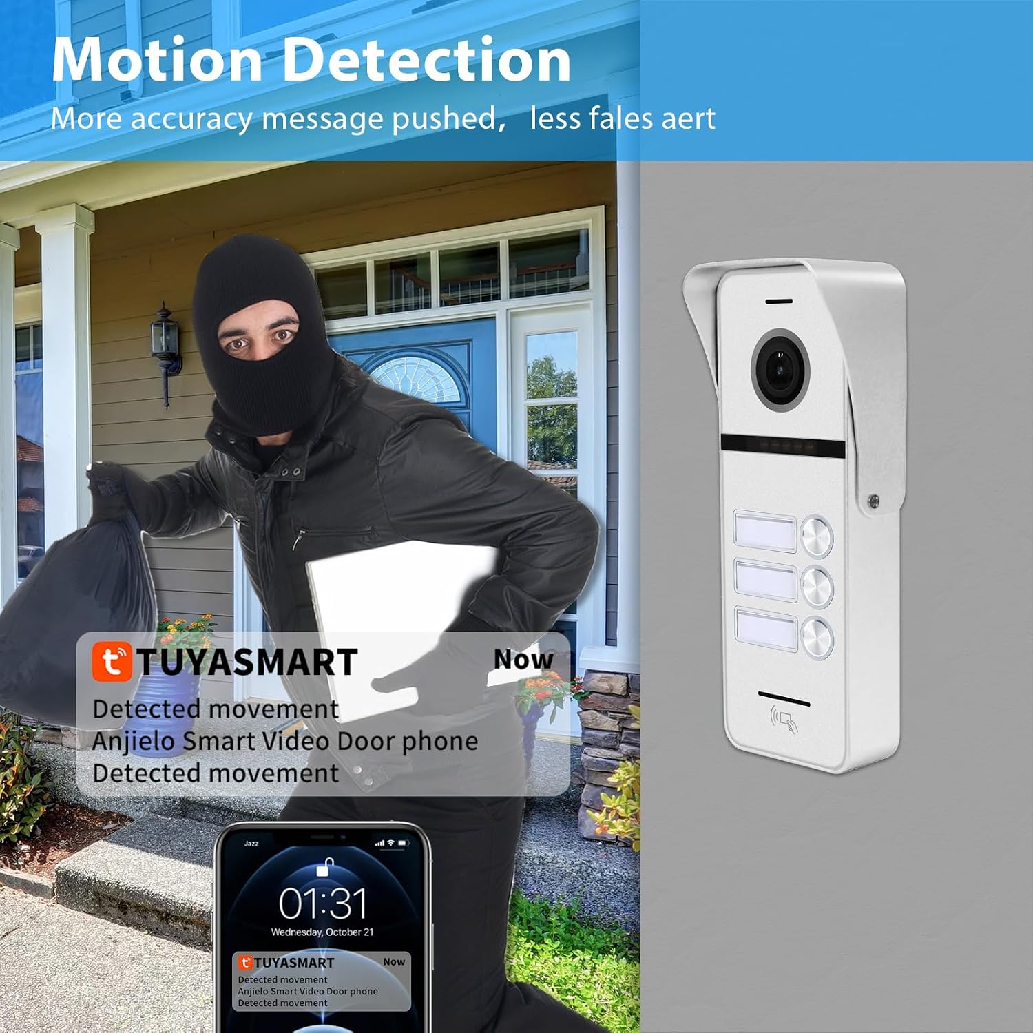 Wired Video Doorbell Apartment Intercom System 3 Units 10 Inches Touch Monitor Wireless WiFi 1080P Camera Phone Kit,Support Monitoring,Unlock for Home Villa (1 White doorbell+3 Black Monitor)