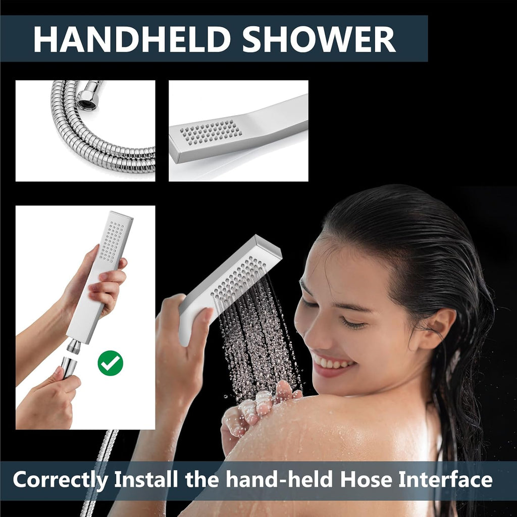 Aolemi Shower Faucet Set Rain Shower System with Handheld Spray Bathroom Shower Combo Rough-in Valve and Shower Trim Kit Included Polish Chrome 12 Inch Wall Mount Shower Head