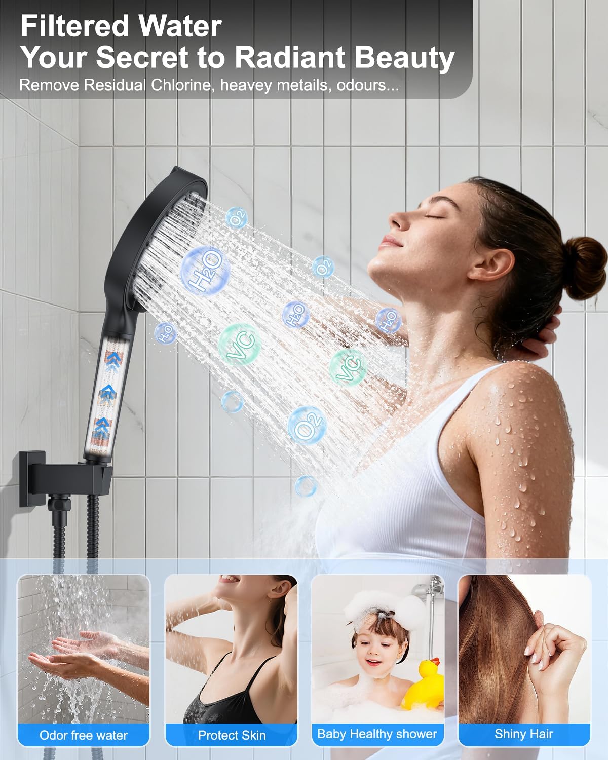 Matte Black 11-Inch Rainfall Shower System – Premium Filtered Handheld Sprayer & Fixed Shower Head, Complete Bathroom Set Faucet Mixer Trim & Valve