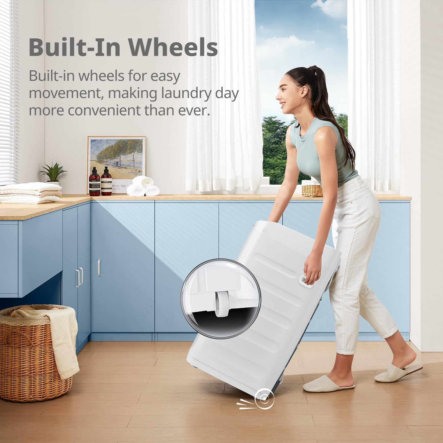COMFEE' Portable Washing Machine, 0.9 cu.ft Compact Washer With LED Display, 5 Wash Cycles, 2 Built-in Rollers, Space Saving Full-Automatic Washer with wheels