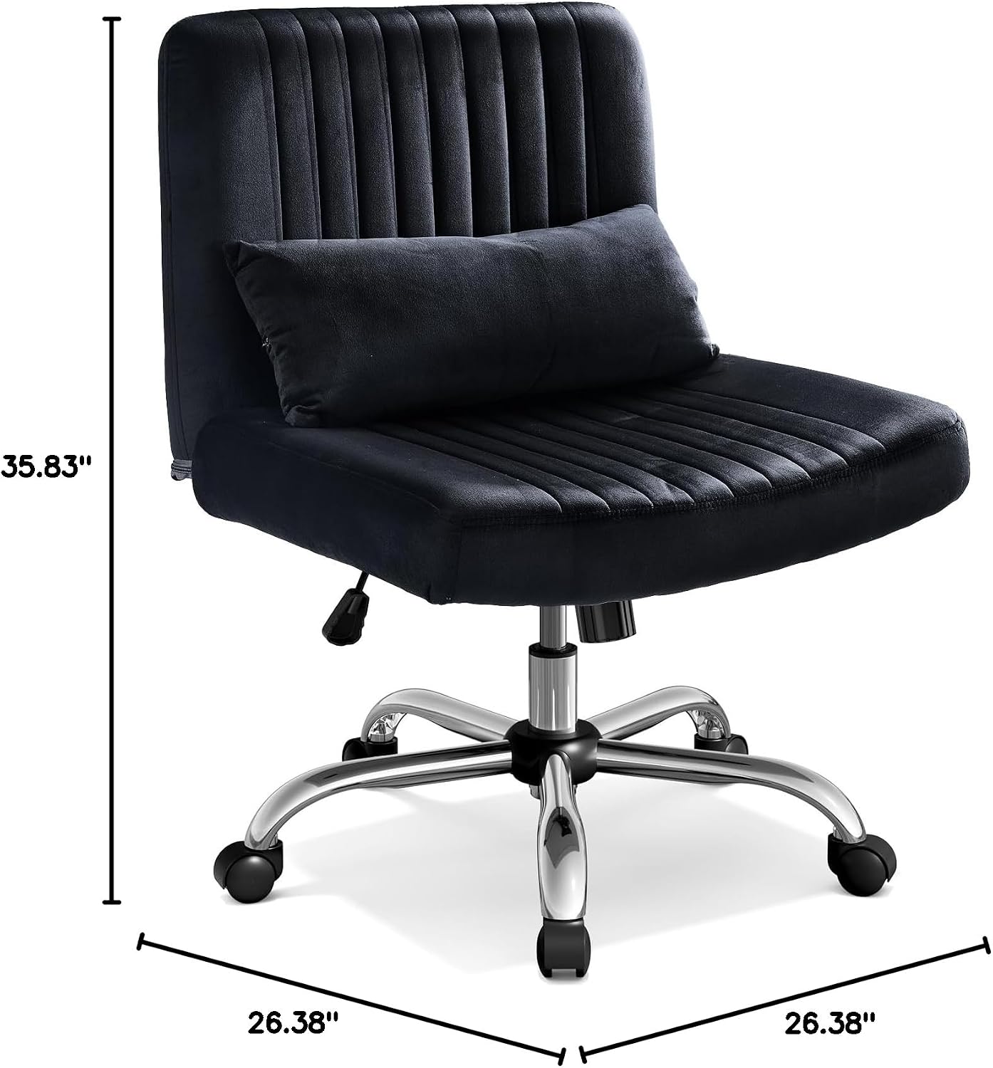 Warmiehomy Criss Cross Chair, Luxury Velvet Cross Legged Chairs, Office Chair for Home Office, Desk Chair with Height Adjustable, Wide Seat Computer Chair, Comfy Vanity Chair Gift, Classic Black