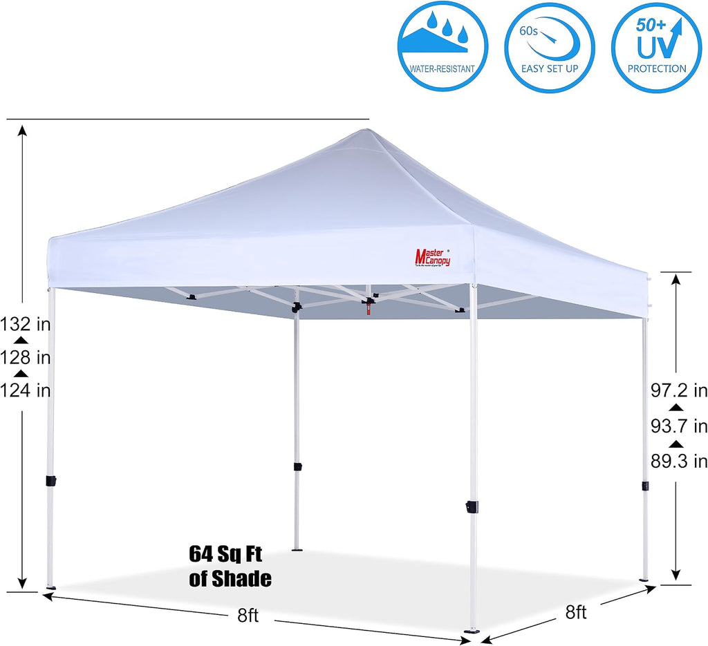 MASTERCANOPY Pop Up Canopy Tent Commercial Grade Instant Shelter (8x8, White)