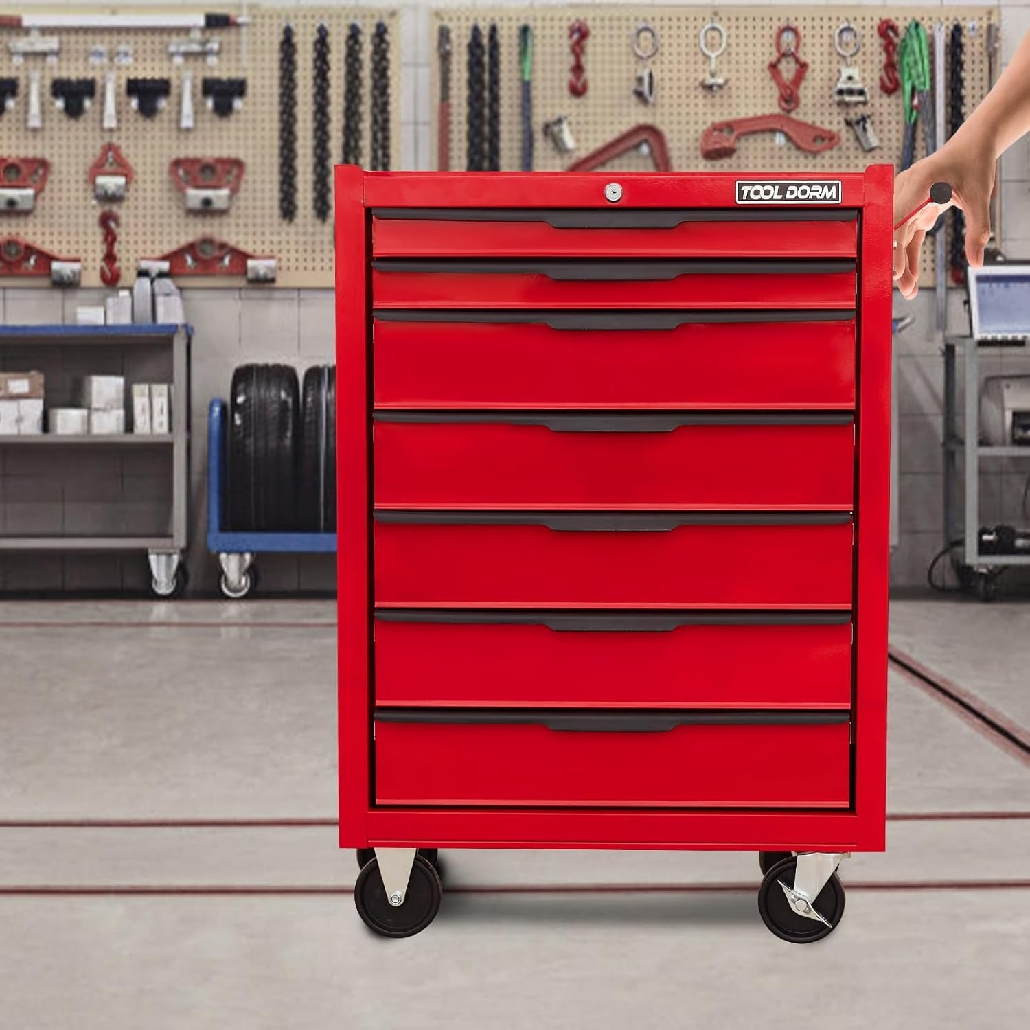 7-Drawer Rolling Tool Chest with Locking Wheels & Drawers, 13' D x 24.2' W x 34.6' H Mobile Tool Storage Cabinet, Heavy-Duty Garage Organizer w/Ergonomic Handle
