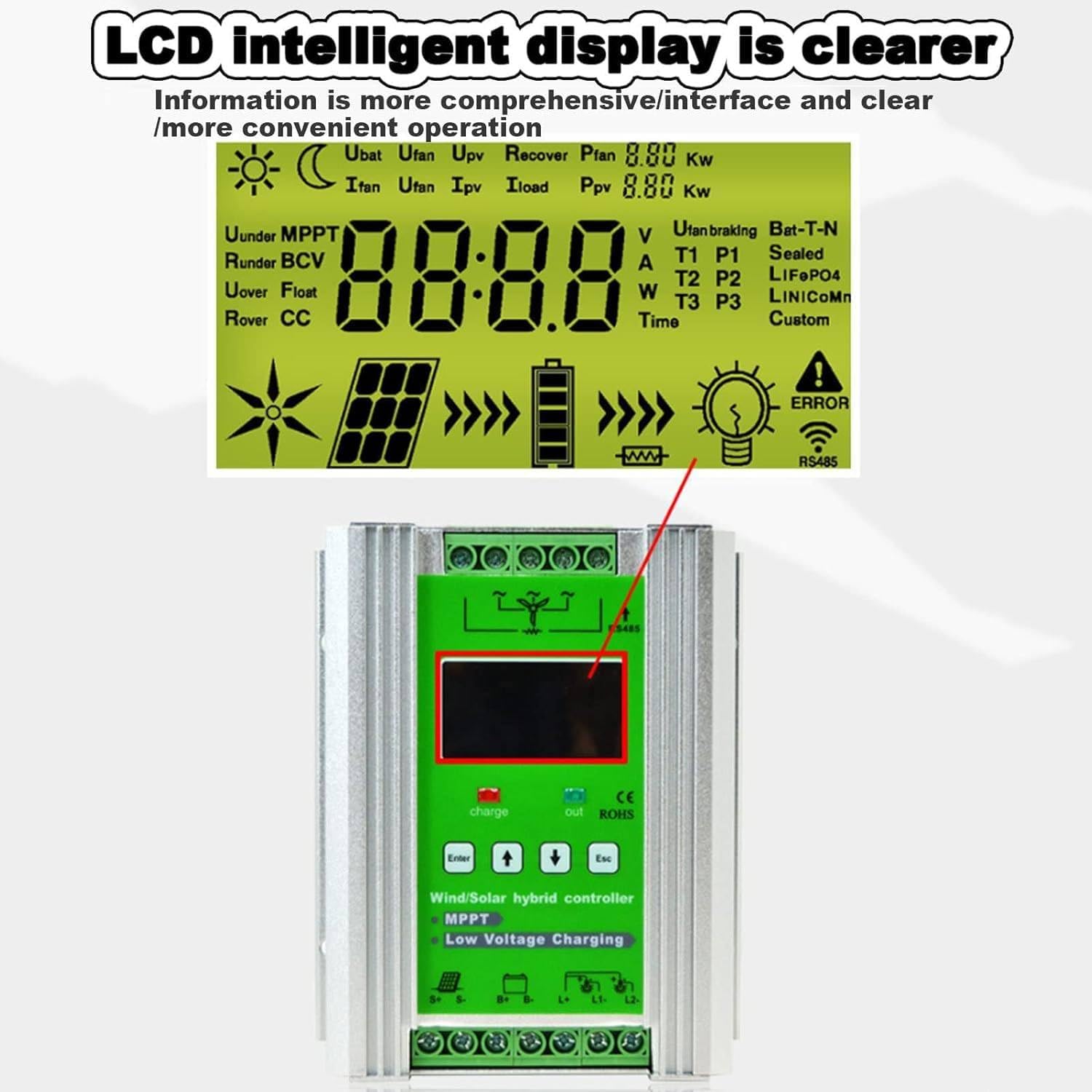 Hybrid Controller,12v/24v/48v Regulator Mppt Wind Solar Hybrid Boost Controller,Wind Turbine Generator,Wind Solar Blending Controller,12V-6000W
