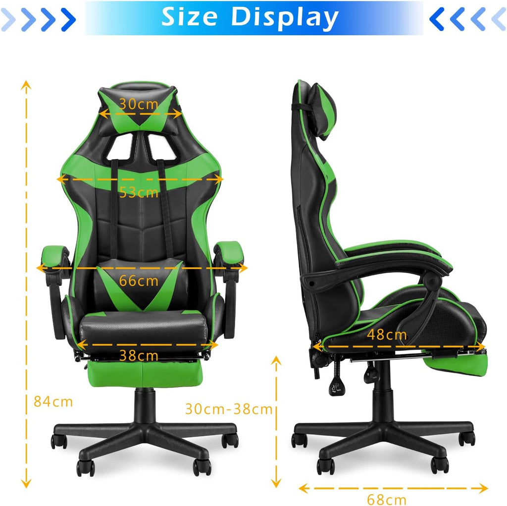 Soontrans Green Gaming Chairs with Footrest,Ergonomic PC Computer Game Chair,Home Office Desk Chair with Headrest and Lumbar Support Gamer Chair for Adult