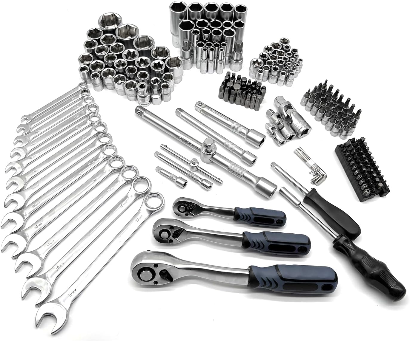 Mechanic Tools For Car - 216pcs Ratchet Socket Wrench Sets, Wrench And Socket Set, 72-Tooth Reversible Ratchet Wrench with Universal Joint And Extension Bars, Mechanics wrench Tool Set for Automotive