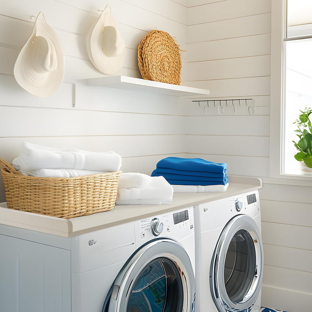 Kaboon Washer Dryer Countertop, Melamine Countertop with Edge Rails - 27.5' Depth x 54' Width Laundry Room Organization, Beige Leather