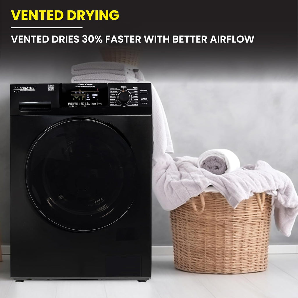Equator All-in-One Washer Dryer VENTED-DRY 30% FASTER than Condense 15lb 110V in Black
