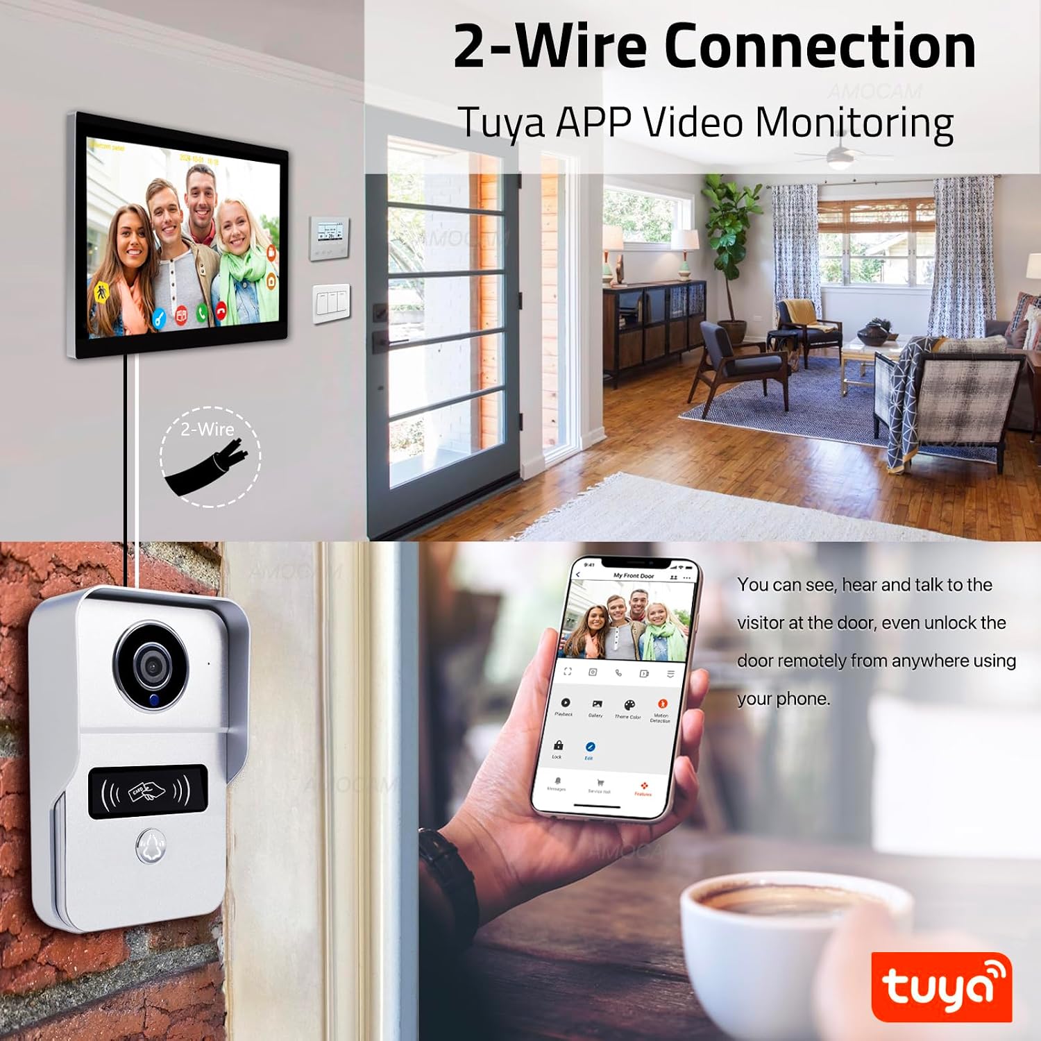 2-Wired Video Intercom System, Video Doorbell Camera with 10 inch Touch Screen, Timbre con cámara, Wireless WiFi Tuya APP Remote Control Door Bell Phone for Home Villa Apartment