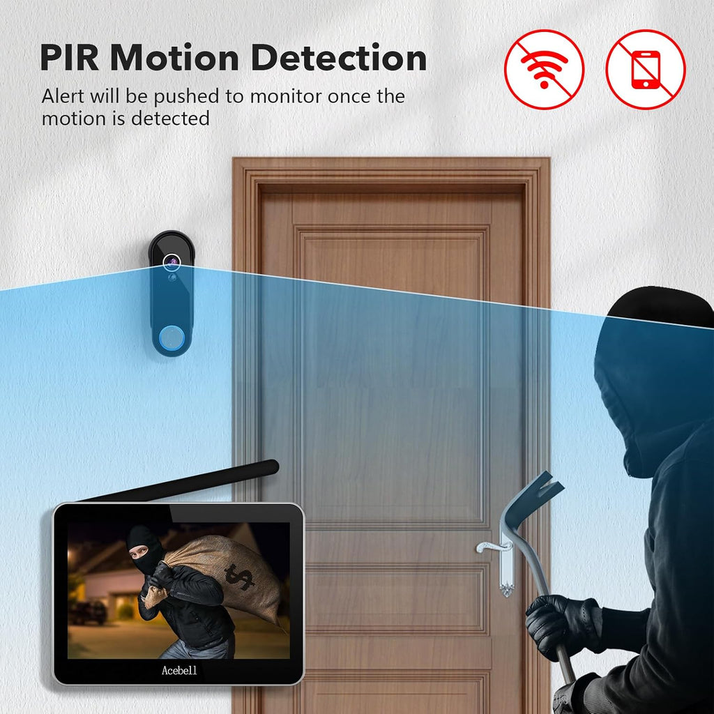 Wireless Video Doorbell Intercom System Battery Operated, 1080P Video Doorbell Camera with Monitor Wireless, Video Door Phone with 7''Touch Screen, Motion Detection, No Monthly Fees