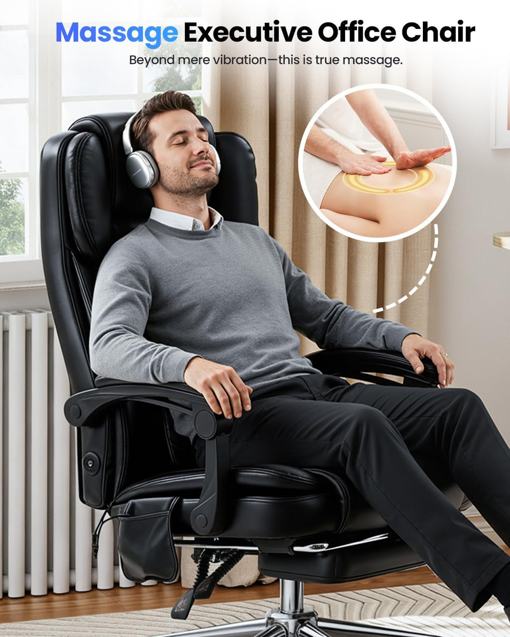 500LBS Big and Tall Office Chair with 3D Kneading Massage Lumbar Support, Office Chairs for Back Pain Relief, Ergonomic Comfort 130° Reclining Desk Chairs Managerial Chairs for Heavy People