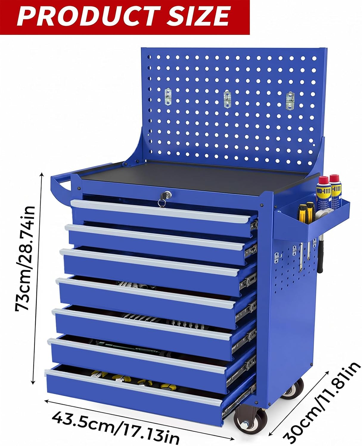 Rolling Tool Chest with Wheels, 7 Drawers Tool Storage Cabinet, Portable Metal Tool Box Organizer with Lock, Tool Cart on Wheels Toolbox Workbench for Garage, Workshop, Warehouse(Required Assembly)