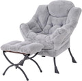 Welnow Lazy Chair with Ottoman, Modern Accent Chair with Armrests and a Side Pocket, Leisure Sofa Armchair, Reading Armchair with Footrest for Small Space, Plush Grey