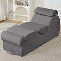 ijuicy 25 Inch Yoga Stretching Chair, Soft Velvet Household Workout Training Chair, Indoor Leisure Lounge Chair with Headrest and Movable Footrest for Body Stretching & Daily Relaxation, Light Grey