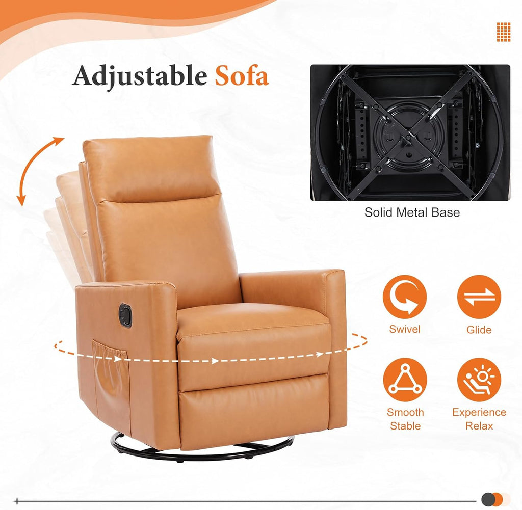 Sweetcrispy Recliner Chair, 360 Swivel Rocker Chair for Adults, Glider Rocker Recliners, Nursery Chairs for Living Room, High Back, Upholstered Deep Seat, Classical Brown