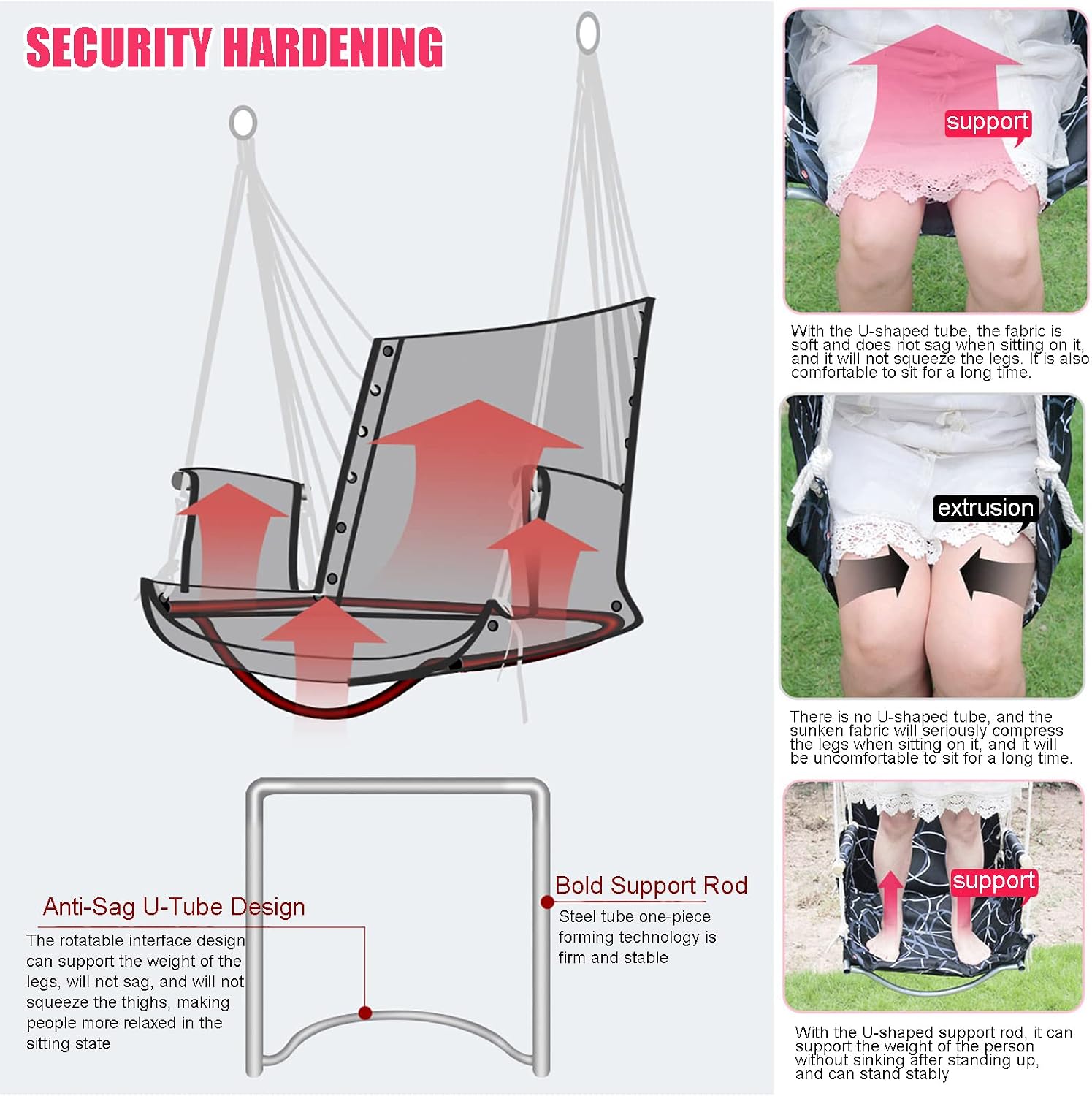 Hammock Chair Swing Hanging Rope Swing Chair with 2 Seat Cushions Soft Max 330 Lbs Handmade Hanging Chair for Bedroom Patio Yard Garden Outdoor Indoor (C)