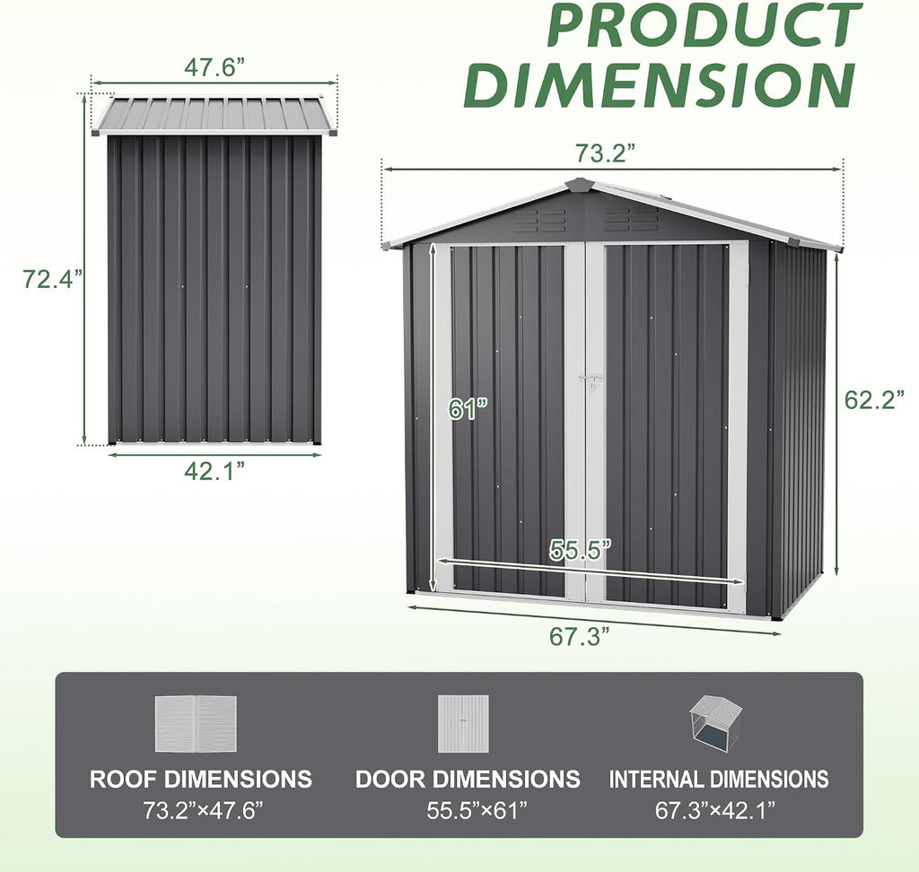 6 x 4 FT Metal Outdoor Storage Shed,Backyard Garden Tool Shed– Lockable Door, Waterproof Sloped Roof, Reinforced Galvanized-Steel Frame, Multi-Purpose Garden Shed for Backyard, Patio & Lawn