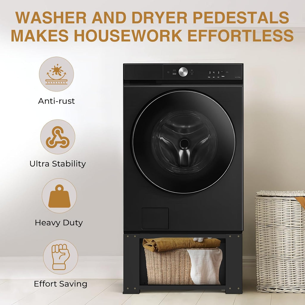 Laundry Pedestal for Washer and Dryer - Fit 27 and 28 Inch Washer and Dryer Stand Heavy Duty Steel 700lbs Capacity Universal Washing Machine Raiser 15.7'' Height Black