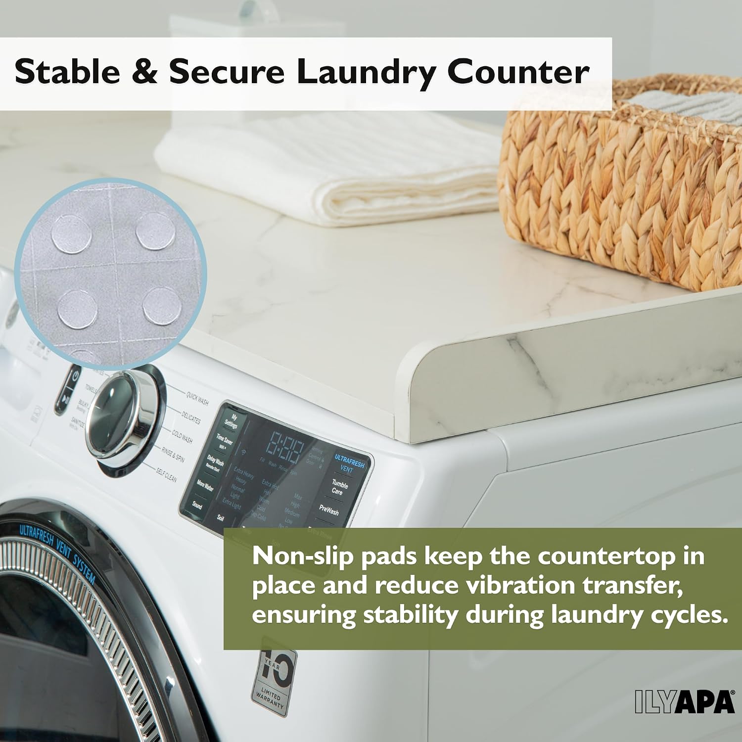 Ilyapa Washer Dryer Countertop - 27.5 x 54 inch Laundry Countertop, Washer and Dryer Covers for the Top, Laundry Room Organization and Storage