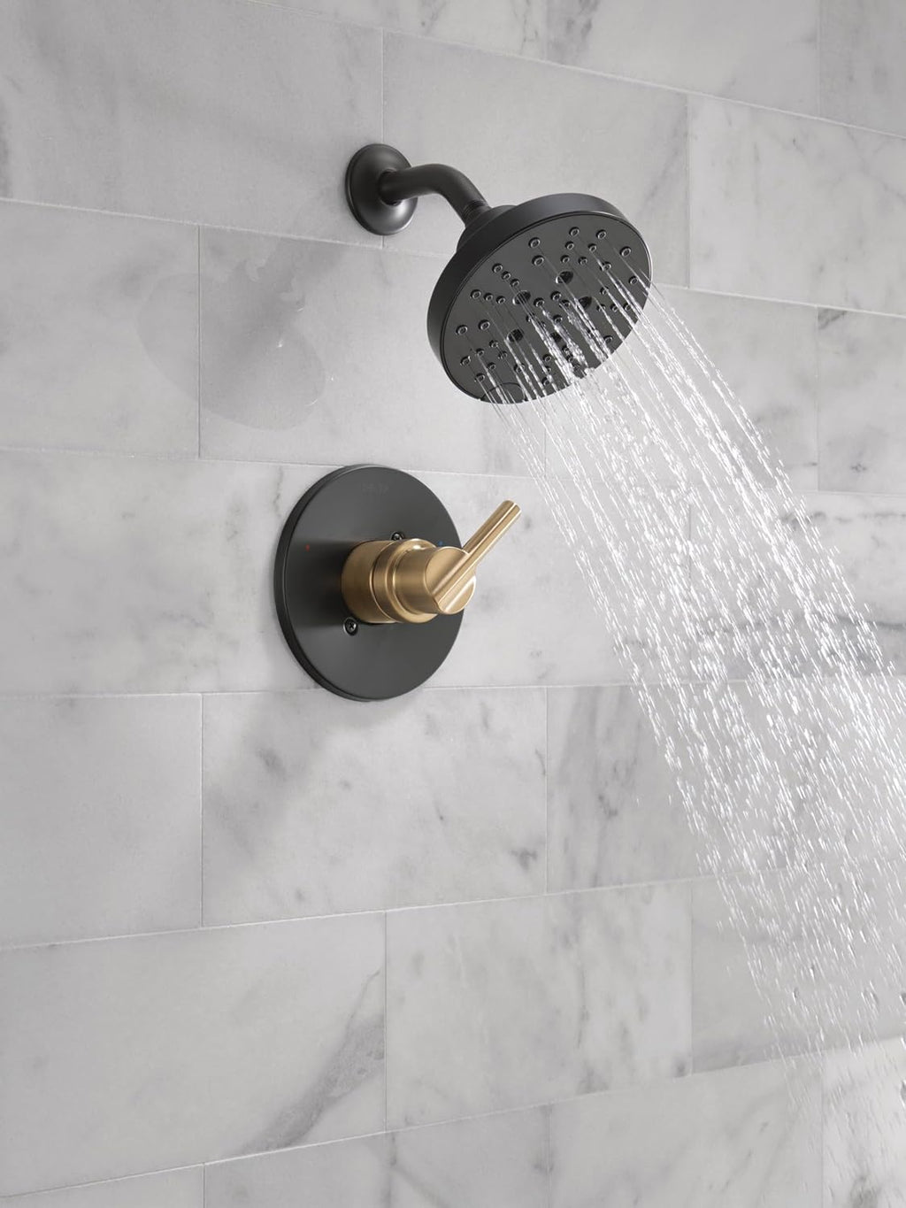 Delta Nicoli 14 Series H2Okinetic Shower Faucet Set, Matte Black/ Brushed Gold Shower Head and Handle Set, Valve Trim Kit, Matte Black/ Champagne Bronze 142749-GZ (Shower Valve Included)