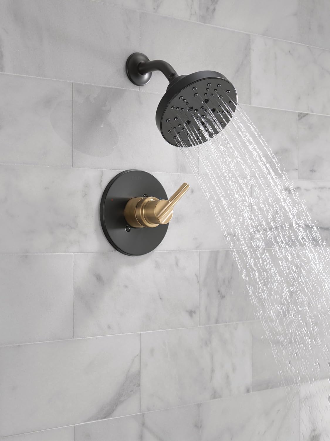 Delta Nicoli 14 Series H2Okinetic Shower Faucet Set, Matte Black/ Brushed Gold Shower Head and Handle Set, Valve Trim Kit, Matte Black/ Champagne Bronze 142749-GZ (Shower Valve Included)