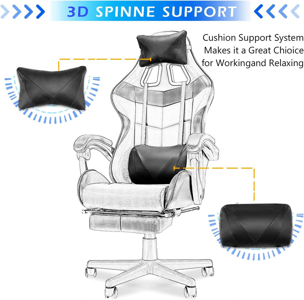 Soontrans Black Gaming Chairs with Footrest,Ergonomic PC Computer Game Chair,Home Office Desk Chair with Headrest and Lumbar Support Office Chair for Adult