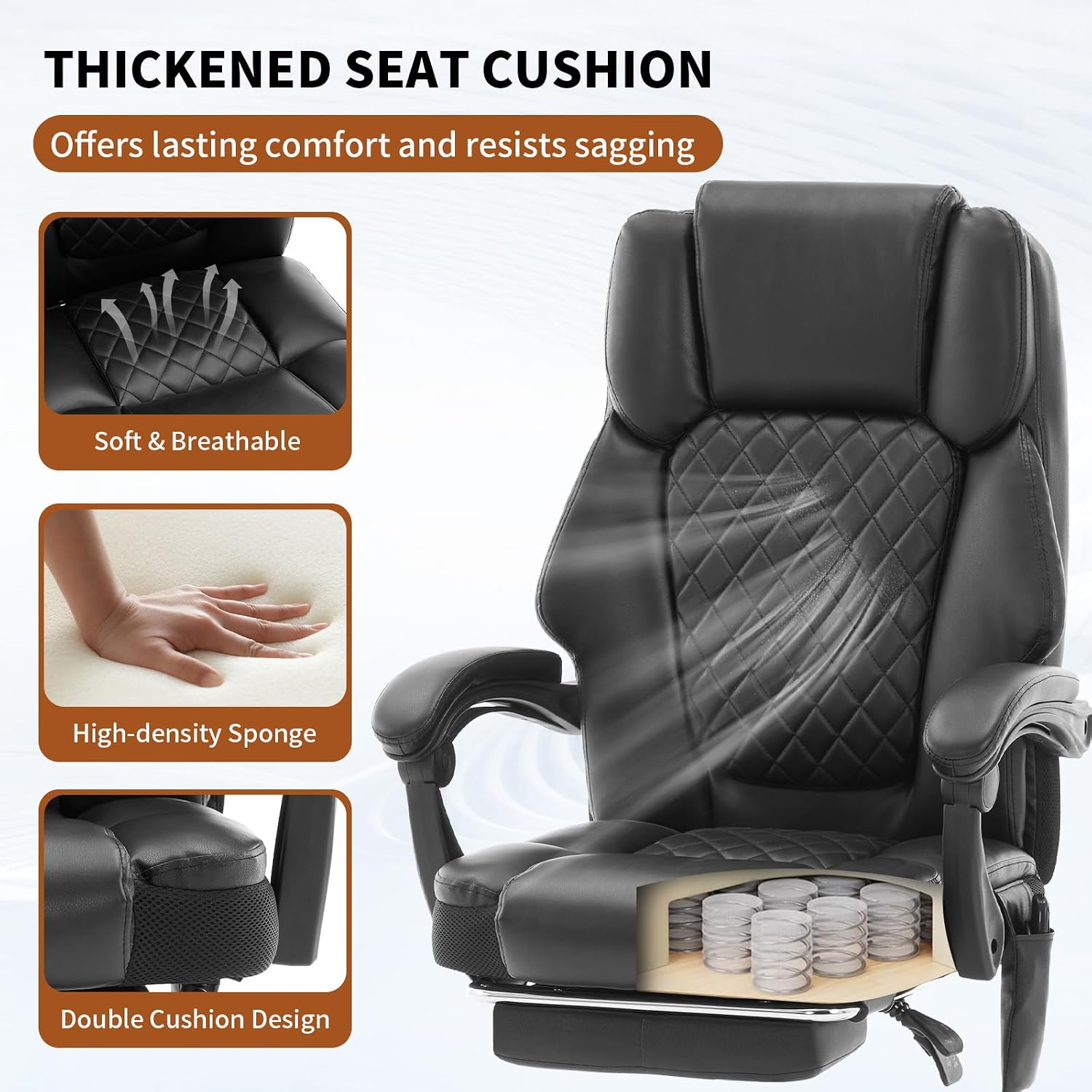 Massage Office Chair with Footrest, Heated Reclining Office Chair for Heavy People 400 lbs,High Back Executive Leather Home Desk Chair 6 Vibration Points,Ergonomic Managerial Chair, Black