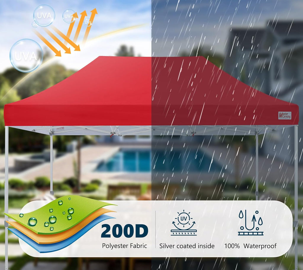 MASTERCANOPY Pop Up Canopy Tent Commercial Grade 10x15 Instant Shelter (Red)