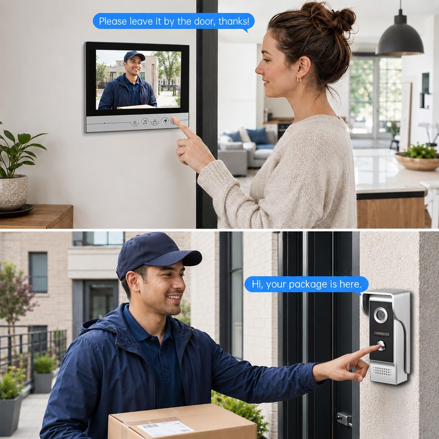 1080P Wired Video Doorbell Intercom System, 9 Inches Monitor Video Doorbell Door Phone Kits Support Unlock, Monitoring, Dual-Way Intercom for Villa Home Office Apartment, 1 Camera-2 Monitors
