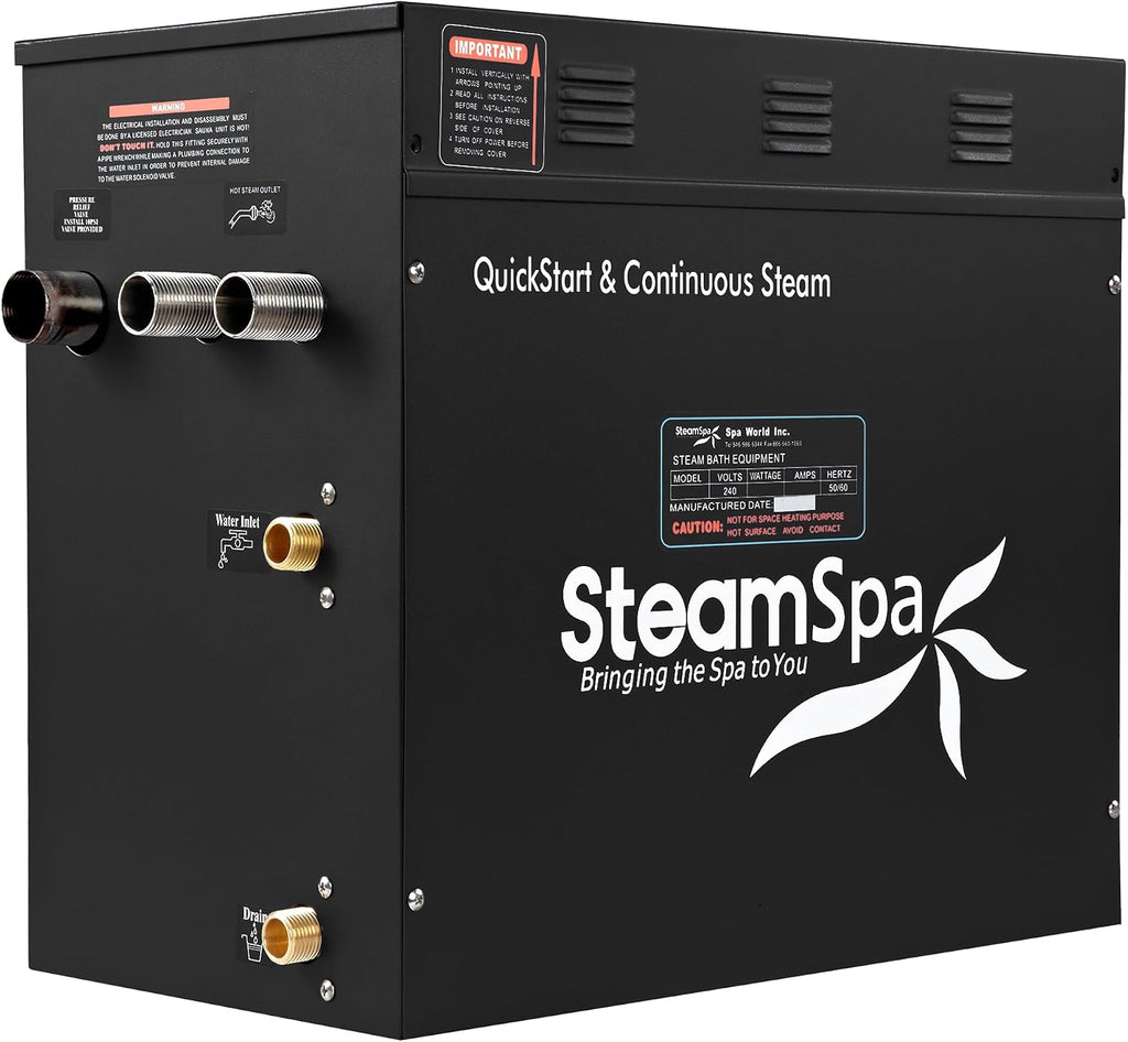 Steam Shower Generator Kit | Brushed Nickel + Auto Drain Combo|Dual Bottle Aroma Oil Pump | Steam Sauna Spa Stall Package|Touch Screen Wifi App/BT Control Panel |12 kW Raven | RVB1200BN-ADP
