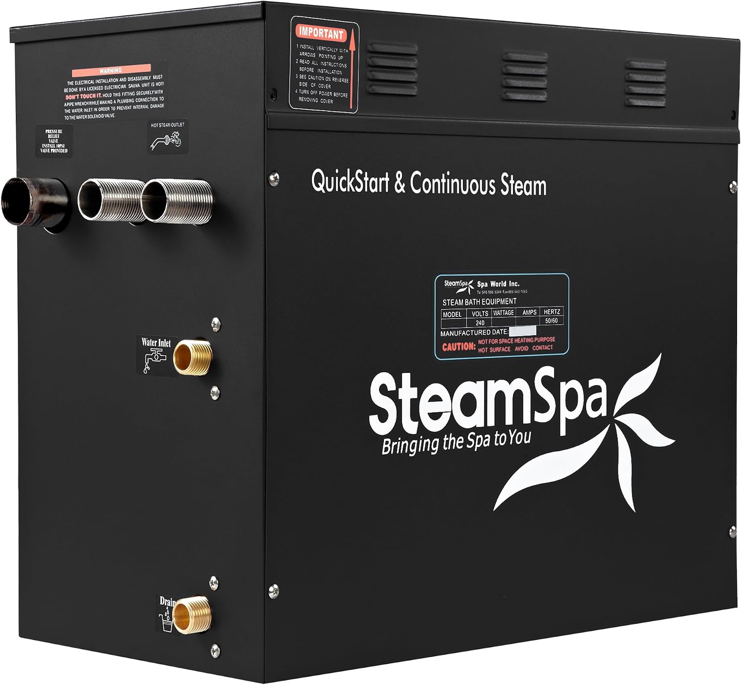 Steam Shower Generator Kit | Brushed Nickel + Auto Drain Combo|Dual Bottle Aroma Oil Pump | Steam Sauna Spa Stall Package|Touch Screen Wifi App/BT Control Panel |12 kW Raven | RVB1200BN-ADP