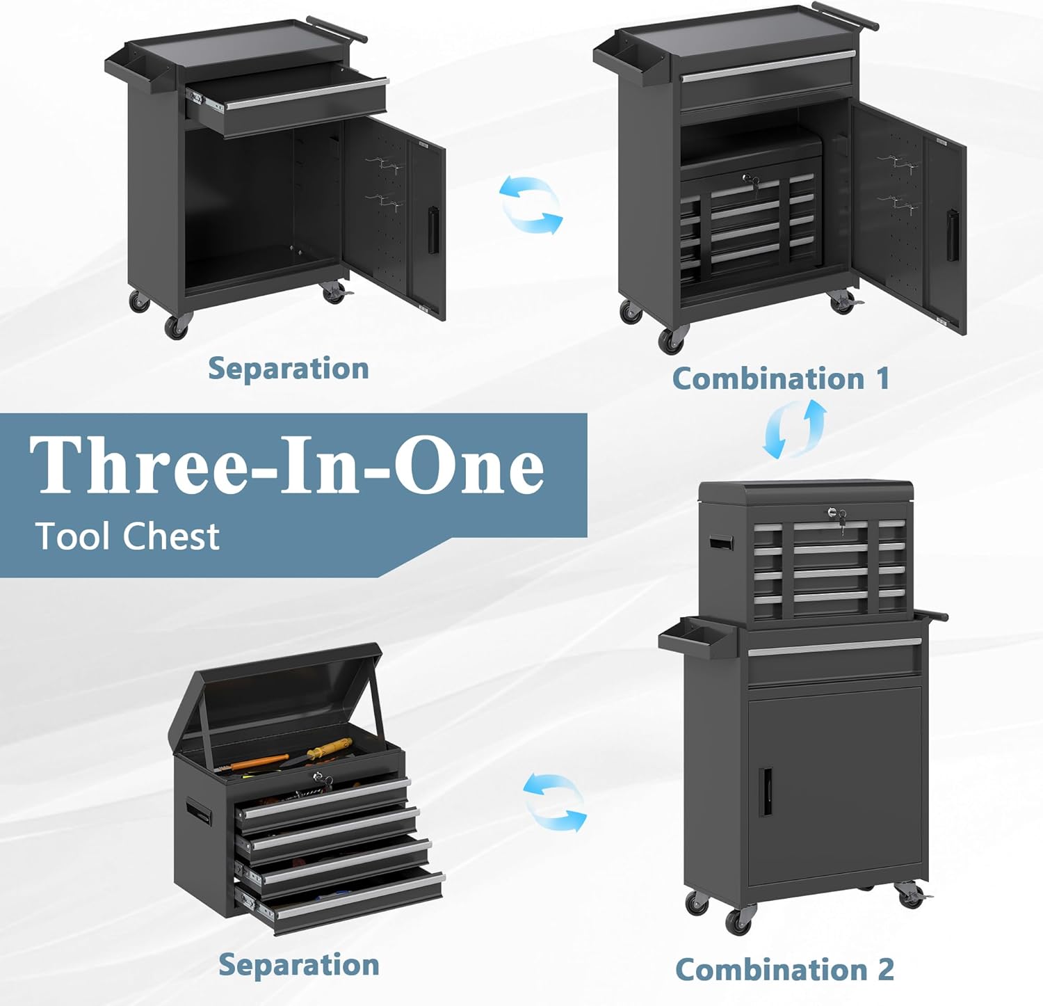 Tool Chest, 5 Drawers Rolling Tool Cabinet, Removable Cabinet Storage Tool Box with Universal Lockable Wheels, Lock Bar, Metal Tool Storage Cart, Tool Box for Garage, Workshop
