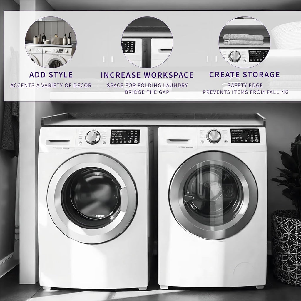 Life Finds 54 inch Washer Dryer Countertop with Safety Ledge for Laundry Room Organization, Black Marble Pattern, LF-WDCT1BM