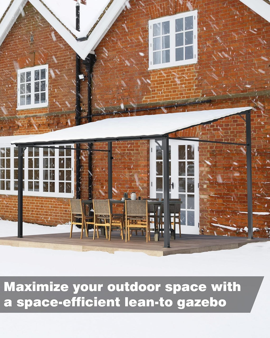 12x20 FT Gazebo for Patio, Wall Mounted Lean to Hardtop Gazebo Pergola with 6Mm Sloped Roof Heavy Duty Awnings for Porch, Decks, Backyard to Shade & Rain