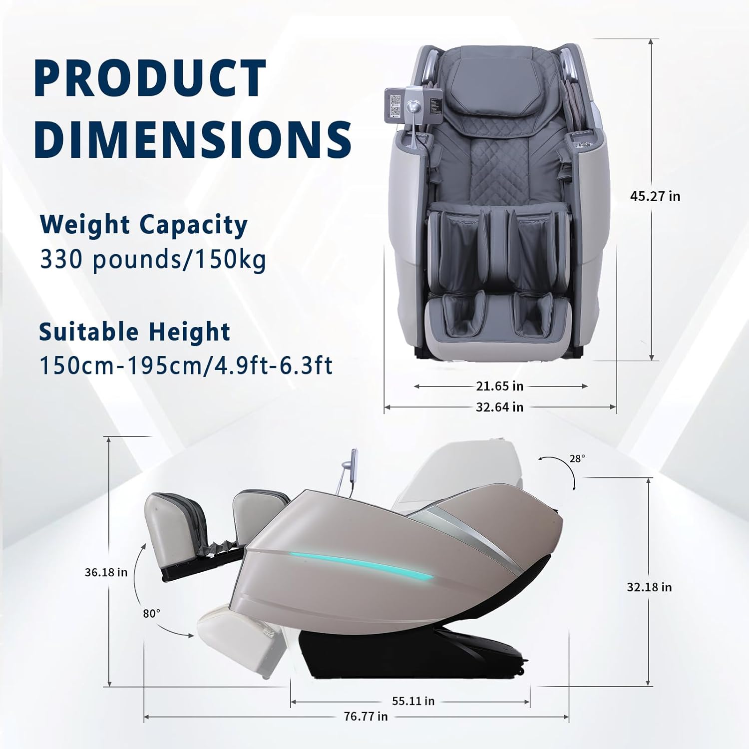 HealthRelife 4D Massage Chair Full Body Zero Gravity Recliner - 55' SL-Track,20 Auto Modes,11 Massage Technique,40 Airbags Massage,with Yoga Stretch,APP Control,Negative Oxygen lons（Grey）
