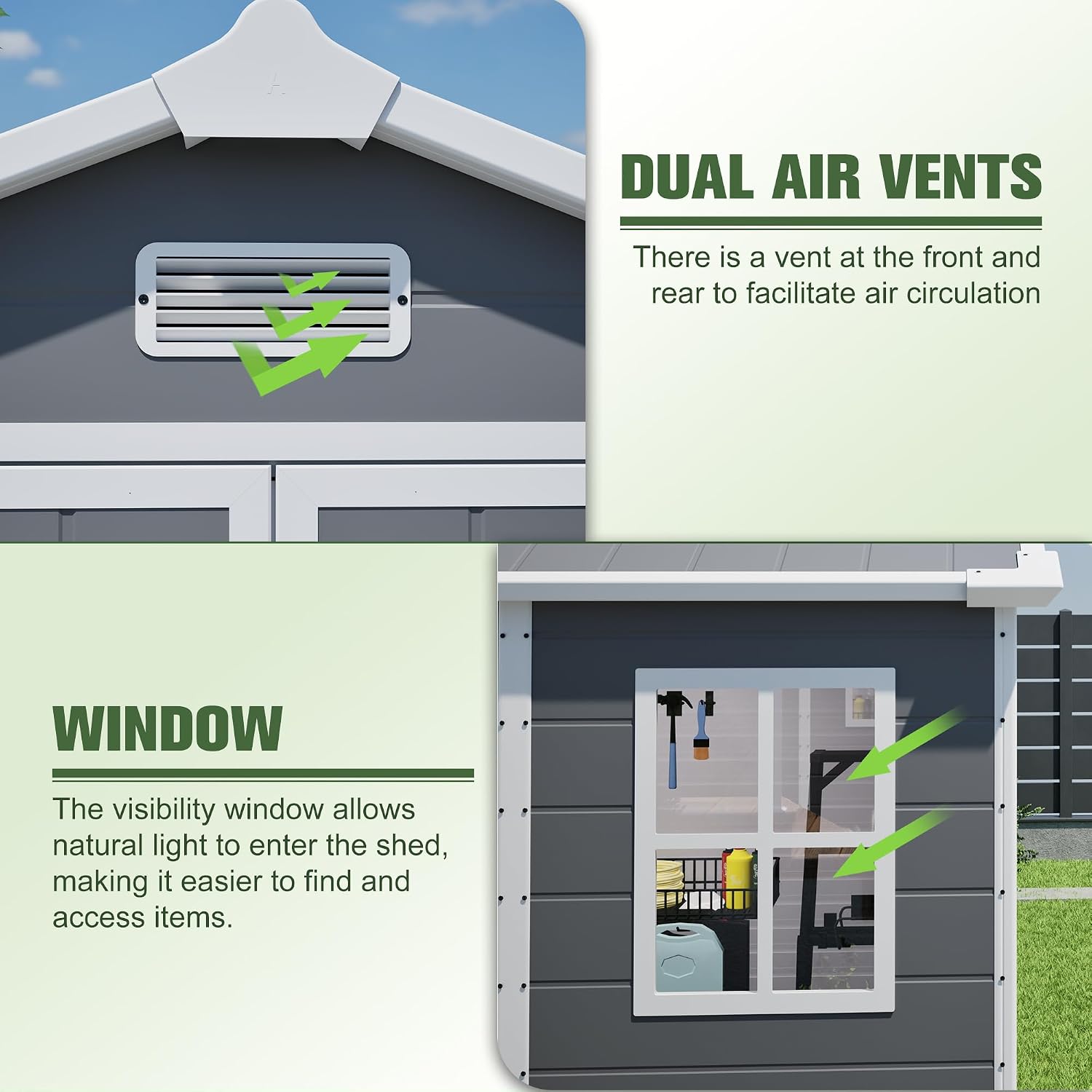 6x6 Resin Outdoor Storage Shed Kit Perfect to Store Patio Furniture, Garden Tools Bike Accessories, Beach Chairs and Lawn Mower, Grey & White