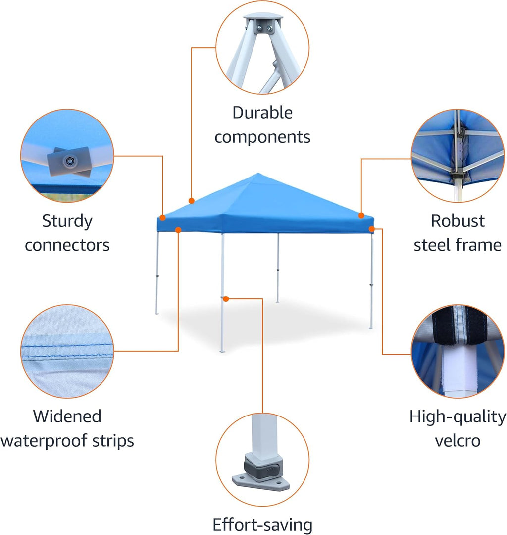 Amazon Basics Outdoor Pop Up 10 x 10 Canopy Tent for Events, Portable with Easy Setup, Sun Shelter for Outdoor Activities, Includes Wheeled Carry Bag, 8 Pegs, 4 Ropes, 4 Weighted Bags, Blue
