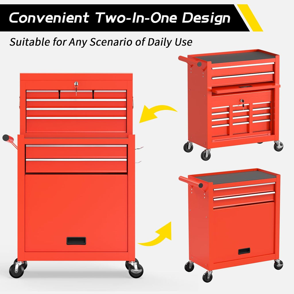 On Shine 8 Drawer Rolling Tool Chest, Large Capacity Rolling Tool Box with Wheels, Locking Mechanical Tool Chest, Portable Tool Box with Sliding Drawers,Metal Tool Box for Garage Workshop (Red)